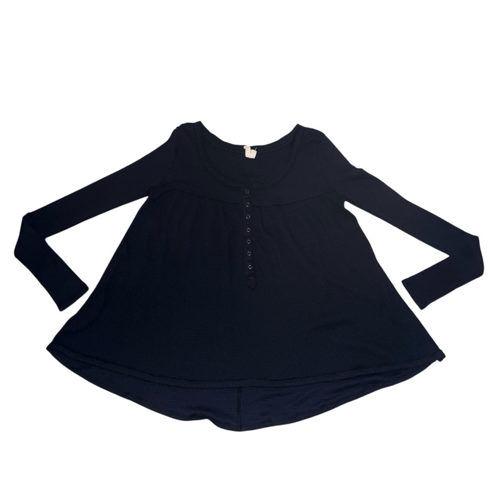 EUC Free People We The Free Waffle Knit Black Long Sleeve Peplum Henley Small